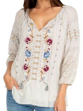 Johnny Was Angwlique Eyelelet Peasant Blouse S New with Tags